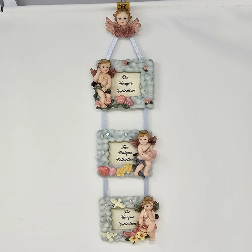 Vintage angels hanging‎ triple photo picture frame resin dove 90s wall decor